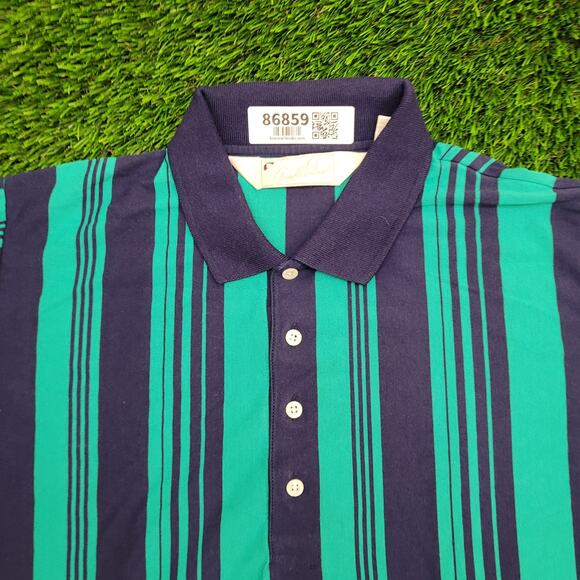 Vintage 90s Arnold-Palmer Stripes Polo Shirt Large 22x27 Blue Green - Picture 9 of 11